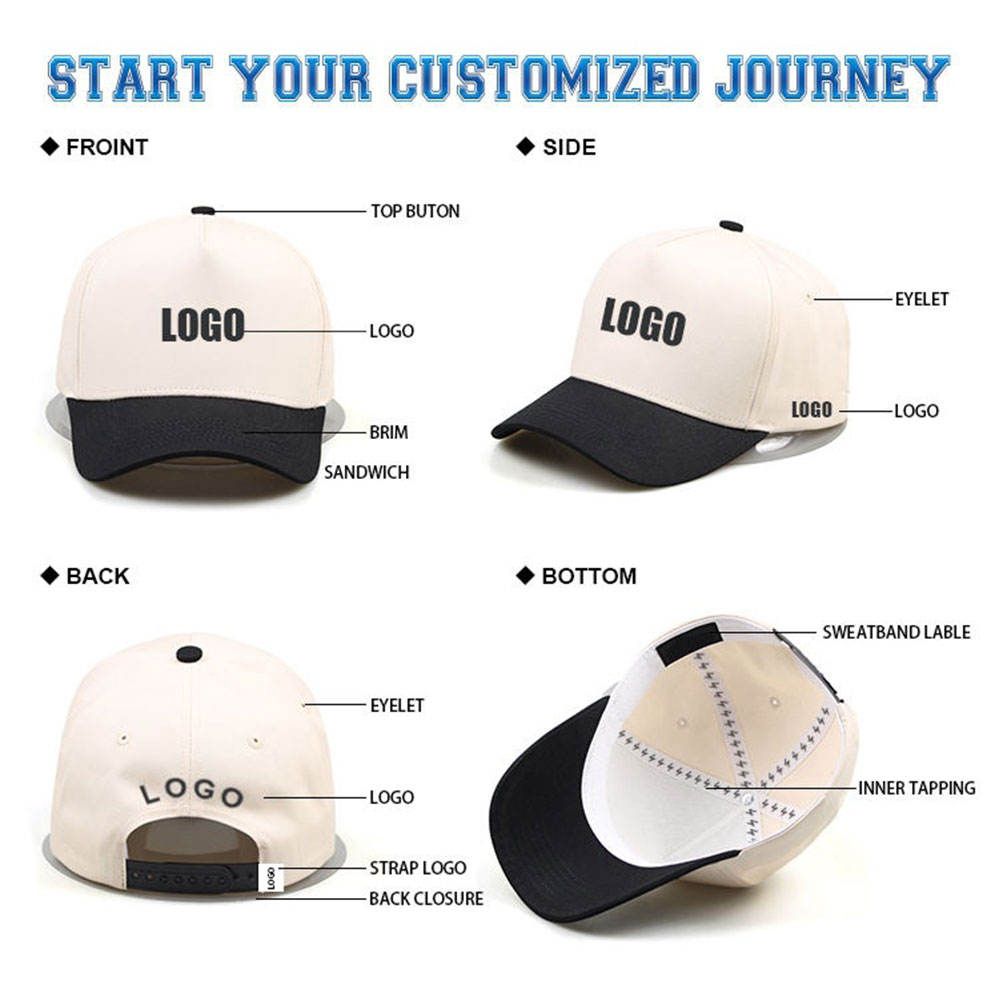 Customized Cotton 5 Panel a Frame Embroidery New Snap Back Solid Color logo Customized Blank Baseball Cap in Two-tone Caps Hats