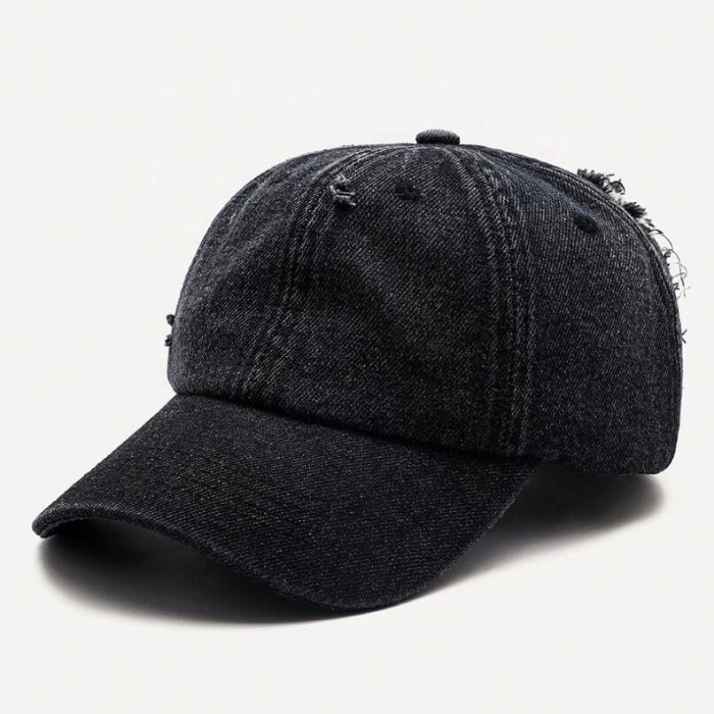 Wholesale Unisex 6-Panels Distressed Denim Washed Sport Cap and Hat Women Men Plain Worn Out Cotton Denim Baseball Caps