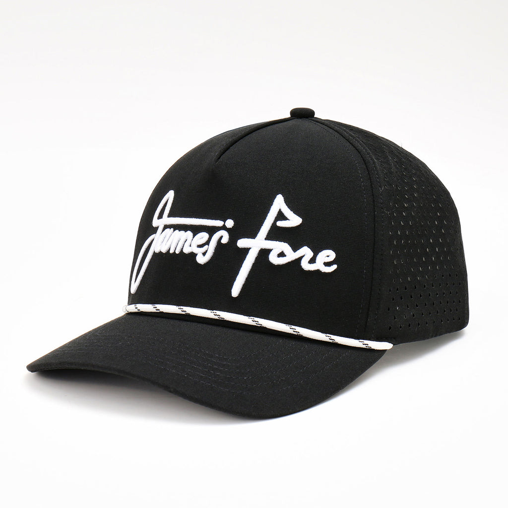 High-Profile Custom Black Baseball Cap with Embroidered Logo Waterproof Laser Cut Perforated Hole Performance Sports Golf Hat
