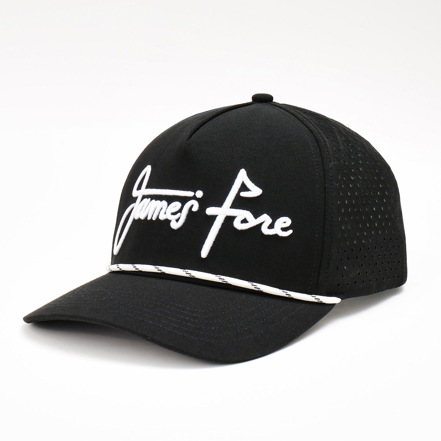 High-Profile Custom Black Baseball Cap with Embroidered Logo Waterproof Laser Cut Perforated Hole Performance Sports Golf Hat