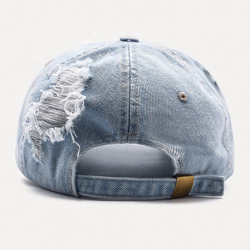 Wholesale Unisex 6-Panels Distressed Denim Washed Sport Cap and Hat Women Men Plain Worn Out Cotton Denim Baseball Caps