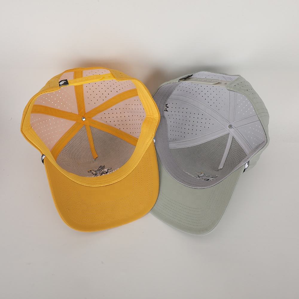 Wholesale Custom Polyester Sports Gorras Embroidery Logo Laser Cut Hole Hat High Quality Trendy 5 Panel Golf Rope Baseball Cap