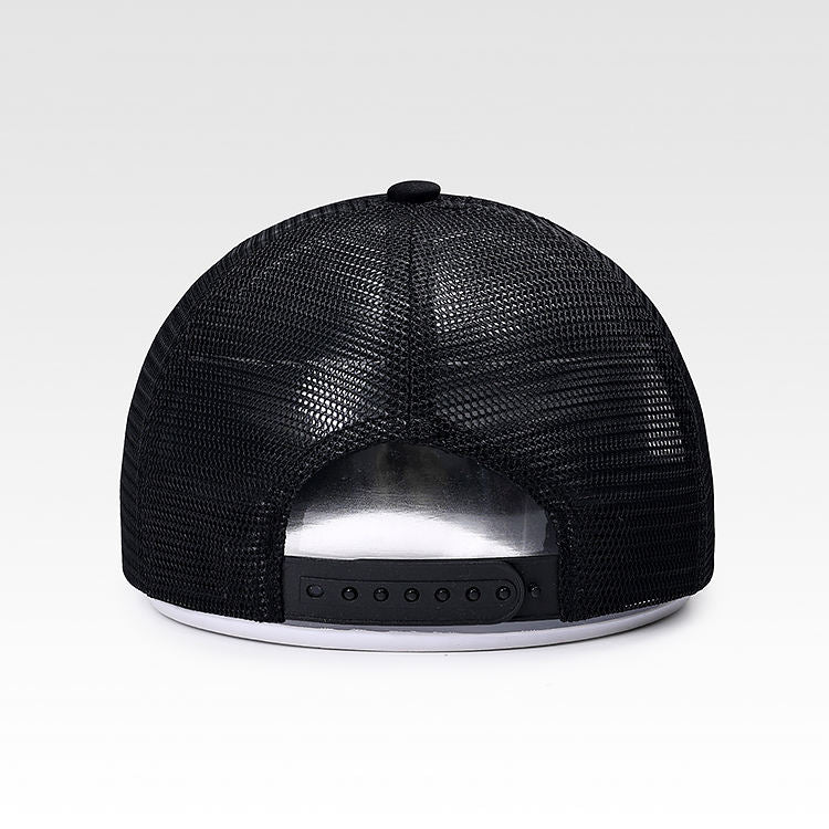 New Design Logo Craft Black Color Foam Mesh Gorra Printing Logo 5 Panel Baseball Truck Hat Embossed Effect Brim Logo Trucker Cap