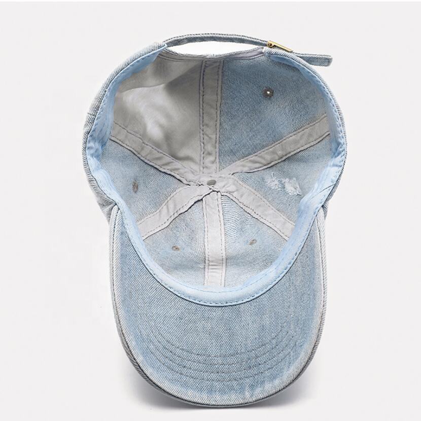 Wholesale Unisex 6-Panels Distressed Denim Washed Sport Cap and Hat Women Men Plain Worn Out Cotton Denim Baseball Caps
