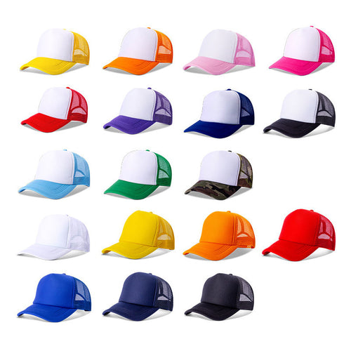 Wholesale Summer Fashion Adult Polyester Blank Sport Cap Cheap Promotion 5 Panel Foam Trucker Hat Mesh Cap Custom logo