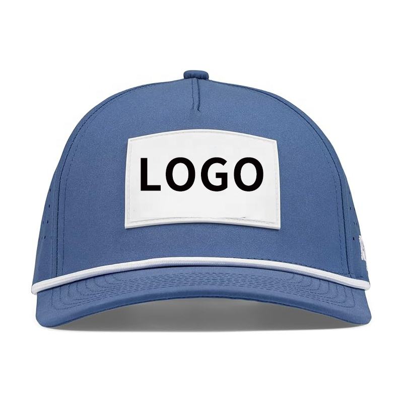 High Quality Logo Custom 5 Panel Laser Cut Hole Rope Baseball Cap Perforated Cap Performance Sports Dad Hat Golf Cap Waterproof