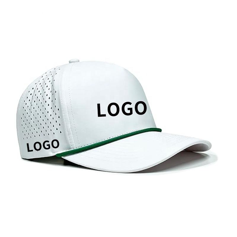 High Quality Logo Custom 5 Panel Laser Cut Hole Rope Baseball Cap Perforated Cap Performance Sports Dad Hat Golf Cap Waterproof
