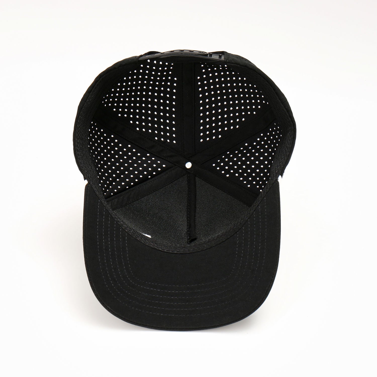 High-Profile Custom Black Baseball Cap with Embroidered Logo Waterproof Laser Cut Perforated Hole Performance Sports Golf Hat