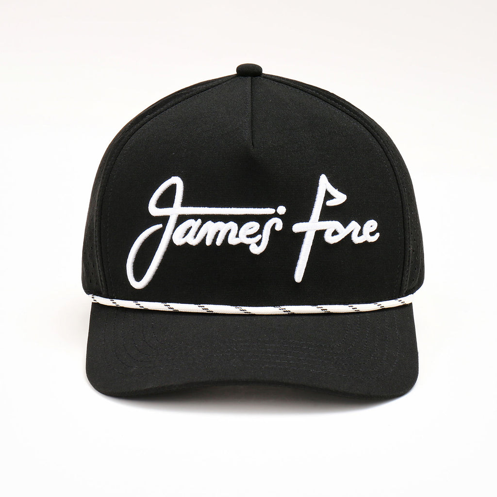 High-Profile Custom Black Baseball Cap with Embroidered Logo Waterproof Laser Cut Perforated Hole Performance Sports Golf Hat