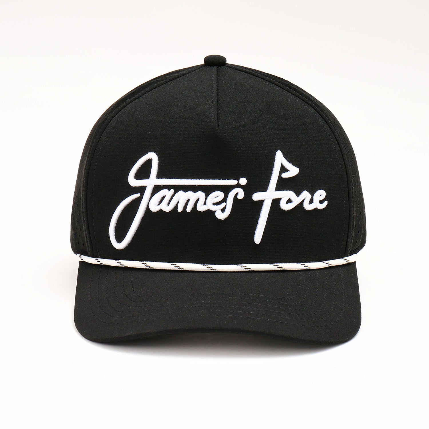 High-Profile Custom Black Baseball Cap with Embroidered Logo Waterproof Laser Cut Perforated Hole Performance Sports Golf Hat