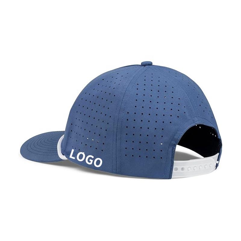 High Quality Logo Custom 5 Panel Laser Cut Hole Rope Baseball Cap Perforated Cap Performance Sports Dad Hat Golf Cap Waterproof