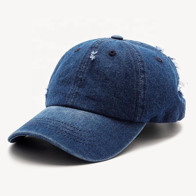Wholesale Unisex 6-Panels Distressed Denim Washed Sport Cap and Hat Women Men Plain Worn Out Cotton Denim Baseball Caps