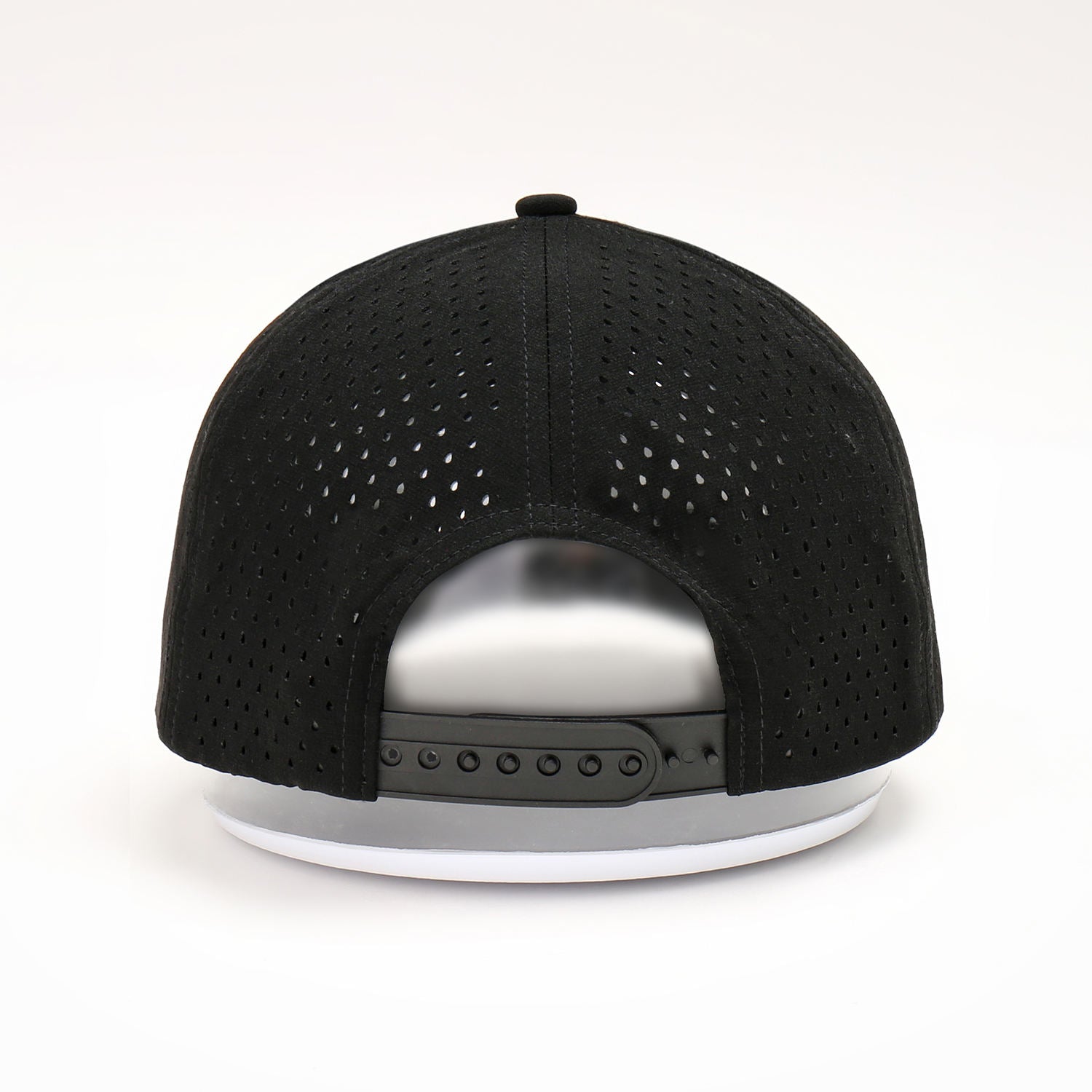High-Profile Custom Black Baseball Cap with Embroidered Logo Waterproof Laser Cut Perforated Hole Performance Sports Golf Hat